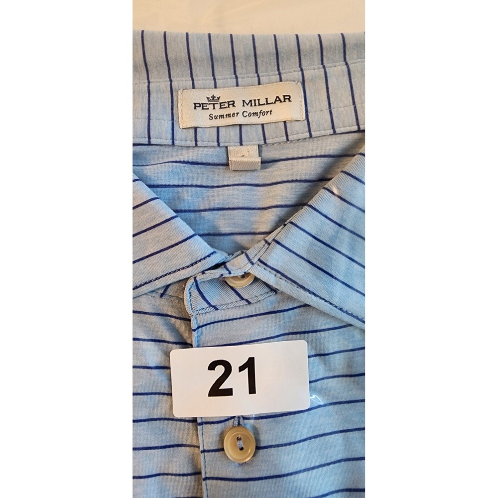 Peter Millar Polo Men Large Summer‎ Comfort Blue Striped - Picture 9 of 9
